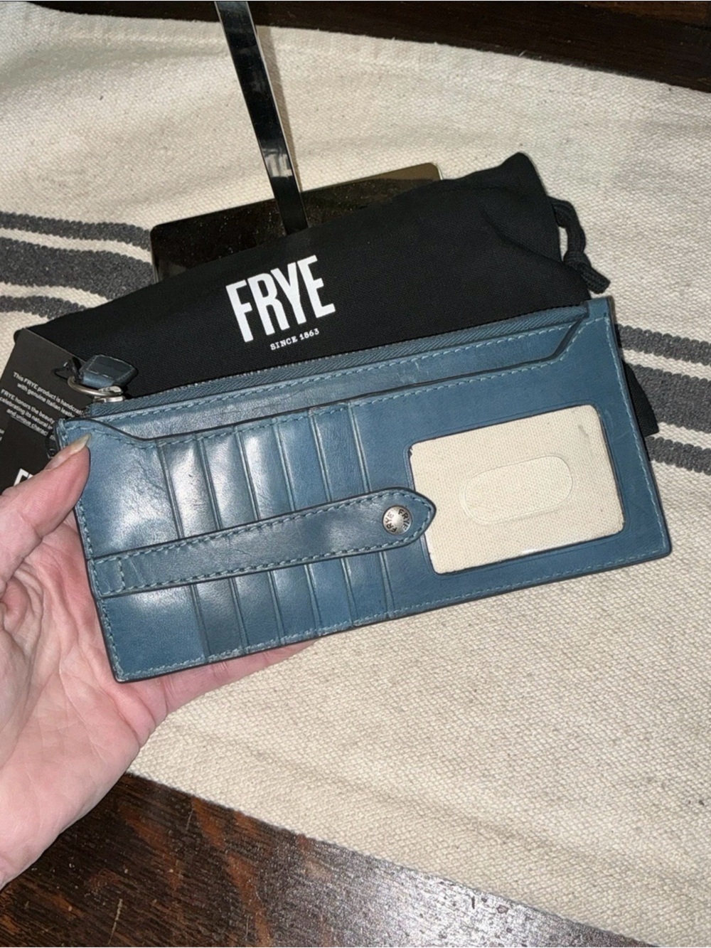 NWT Frye Melissa Leather Snap Card Wallet Steel Blue Retail $98 - Picture 11 of 16